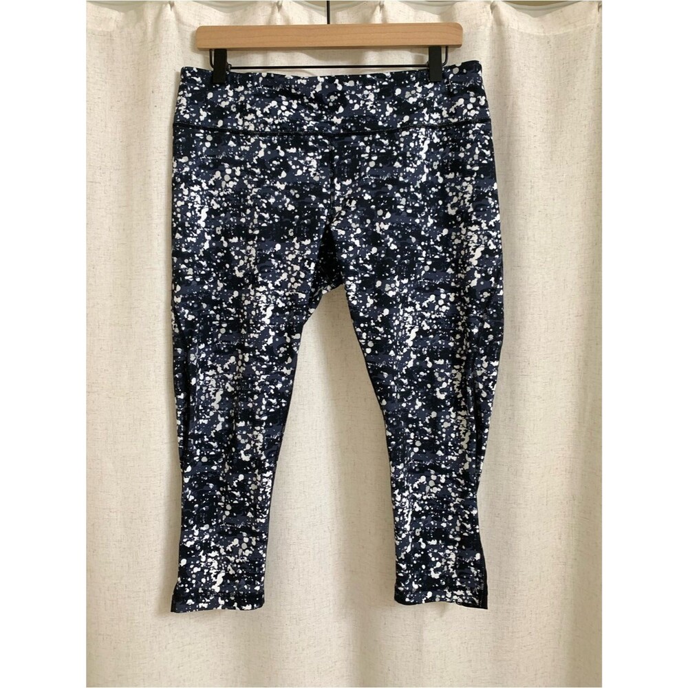 Zella Navy and White Splatter Print Leggings Capri Length Large Mesh Calf Panel